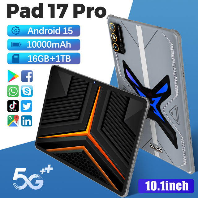 Dual SIM Pad17 Pro 5G Tablet | 16+1TB 10.1'' Octa-Core 8800mAh Face Unlock Android 15 Kids & Education Tablet