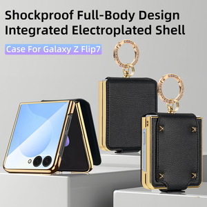 Funda Protectora de Pantalla de Cuero PU de Lujo con Anillo de Dedo de Diamantes, Funda Plegable Electrochapada para <span class=keywords><strong>Samsung</strong></span> Galaxy <span class=keywords><strong>Z</strong></span> Flip 7 - Product Image 4