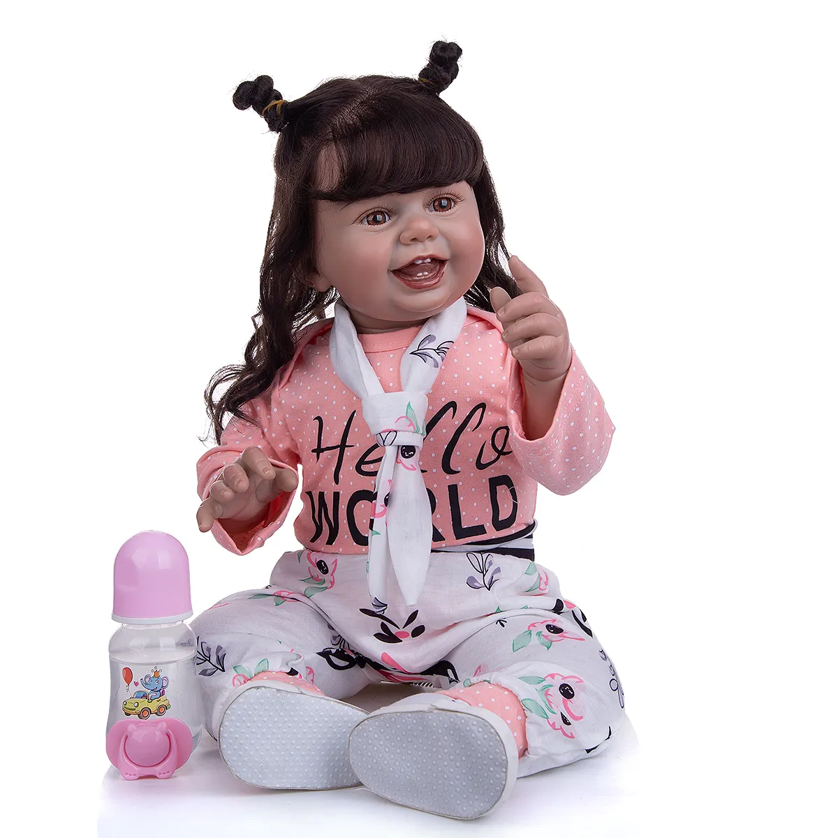 27 Inch Hand Painting Toddler Long Rooted Hair Reborn Cloth Body Baby Dolls Charming Smile Doll Toys Kids Birthday Gifts