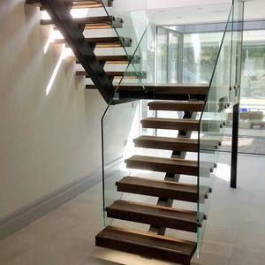 Scala diritta interna moderna di servizio dell'oem, struttura d'acciaio galvanizzata resistente con il vetro o il corrimano di legno - Product Image 1