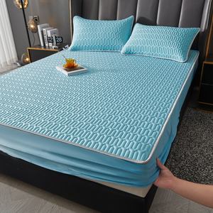 فراش سرير من ألياف اللاتكس المبردة للصيف، غطاء مسطح لحماية المرتبة، طقم مفرش سرير مثبت، غطاء مثبت، ملاءة سرير مبطنة - Product Image 5