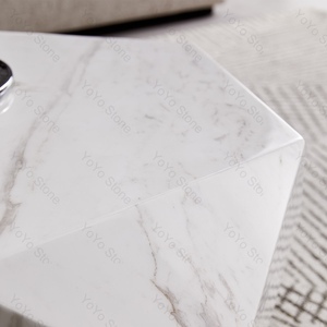 Modern Luxury Hand Volakas White Marble <b>Cube</b> Coffee <b>Table</b> Base for Living Villa Premium Marble Natural Marble With Unique Veinin - Product Image 4