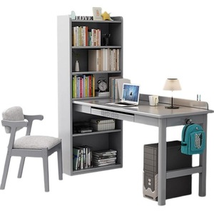 Solid Wood <b>Computer</b> Desk With Bookshelf 125x65x160cm Study Desk <b>For</b> Home Office Bedroom Student Use - Product Image 3