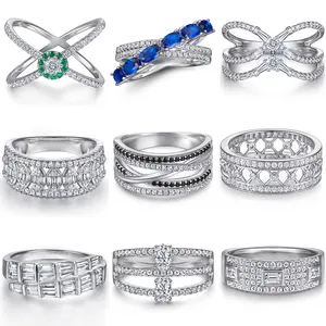 Mode Ewigkeit Ringe Rhodium plattiert rundform Moissanit Zirkon 925 Sterling-Silber Eiswagen Ring Damen Eheringe