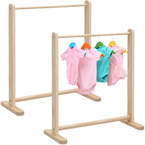 Wooden <b>Clothes</b> <b>Rack</b> For Pets Double Bar Standing Type Natural Wood Color Rectangle Shape Floor Standing Drying <b>Rack</b> Organizer - Product Image 2