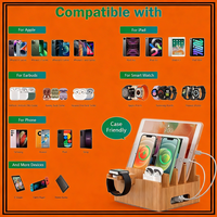 Estación de Carga de Bambú para Múltiples Dispositivos, Soporte para Reloj Inteligente y Auriculares, Organizador Electrónico de Escritorio