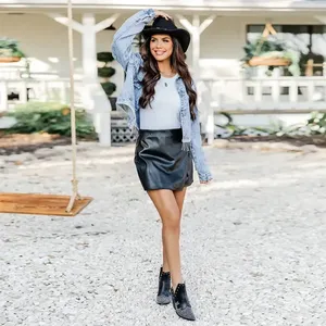 Shorts in <span class=keywords><strong>Pelle</strong></span> Patchwork PU per Donne, Design a Doppio Strato, Fascia Nera Opaca, Pantaloni Pieghevoli, Personalizzabili, Nuovi - Product Image 4