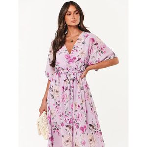 FOXA Womens Floral Maxi <b>Dress</b> V Neck Wrap <b>Boho</b> <b>Long</b> Beach Wedding Guest Summer Flowy Slit <b>Dress</b> - Product Image 5
