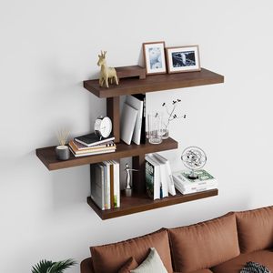 <b>Wall</b> <b>Mounted</b> Wooden <b>Shelf</b> 3 Tier Rectangle Multipurpose Storage For Living Room Kitchen Bathroom - Product Image 1