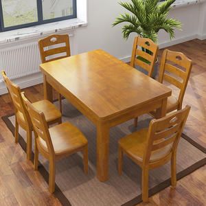 Ensemble table à manger moderne et simple en bois massif pour 4 à 6 personnes petits meubles de maison rectangulaires-pour hôtels - Product Image 2