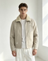 Chaqueta de Invierno para Hombre, con Cuello Sherpa, Tela Gruesa Cepillada, Cierre de Cremallera, Estilo Casual, Talla Grande, Venta al Por Mayor OEM