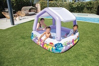Piscine gonflable pour enfants avec pare-soleil, motif dinosaure, portable, pour jeux aquatiques de bébé, pour la cour et les jeux en plein air