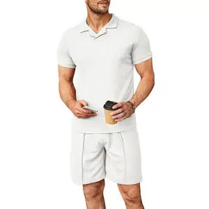 Hot Custom Oversize New Sports Suit V-neck Polo Shirt Turn-down Collar Casual Trend Shorts 2-piece Men's Tracksuits Set For Men