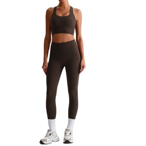 Conjunto de yoga de 2 piezas para mujer, estilo europeo-<span class=keywords><strong>americano</strong></span>, con sujetador de espalda descubierta y top para correr, fitness y yoga, color liso. - Product Image 1