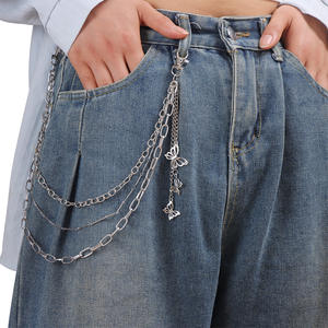 Chaîne de taille multicouche avec pendentif papillon ajouré en argent tibétain, chaîne de pantalon Hip Hop, chaîne de corps tendance pour usage quotidien - Product Image 2