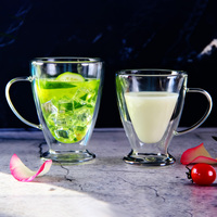 Mug à café en verre conique à double paroi en borosilicate, avec poignée, tasse en verre transparent isolée thermiquement pour latte et thé