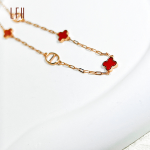 Oro puro de 18K de doble cara, trébol de 4 hojas y nariz de cerdo, collares personalizados de oro real, joyería de oro real de 18K - Product Image 6