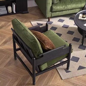 Salon rétro français en bois massif américain simple tissu <span class=keywords><strong>petit</strong></span> appartement pour négocier un seul <span class=keywords><strong>canapé</strong></span> chaise de loisirs - Product Image 3