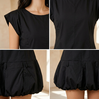Robe d'été noire chic pour femme, mini-robe décontractée à col rond et manches courtes, taille basse, style créateur, vente en gros sur mesure