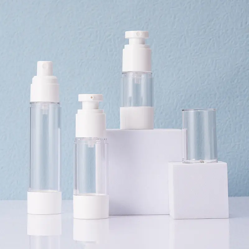Envase cosmético vacío de lujo con logotipo personalizado como contenedor de plástico para el cuidado de la piel al vacío 30ml 50ml 100mL botella con bomba sin aire para loción
