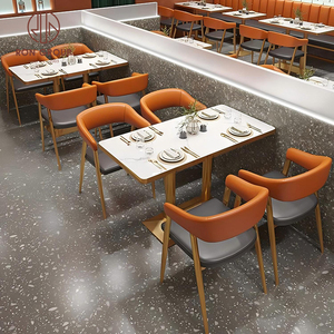 Conjunto de muebles de restaurante comercial Silla de cuero naranja con costuras verticales y mesa cuadrada con sofá para cafetería - Product Image 5