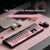 Keyboard Membran Nirkabel New Gradient V96 Frost Green/Jelly Bean/Blackberry Punk dengan Nuansa Mekanik, Set Keyboard dan Mouse Senyap
