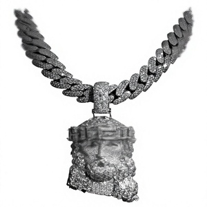 Pendentif Visage de Jésus Hip Hop en Moissanite avec Breloque Cœur Micro-Pavée en Zircon Cubique, Argent 925 + Moissanite - Product Image 1