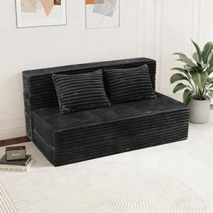 Canapé carré pliable transfrontalier avec coussin confortable en velours côtelé noir pour <span class=keywords><strong>location</strong></span>, petit appartement, une place - Product Image 2