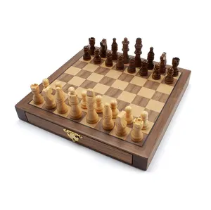 Fabrik heißer Verkauf benutzer definierte Holz schnitzerei Schach mit Schubladen Stücke Brettspiel Set mit Holz verpackungs box zum Verkauf