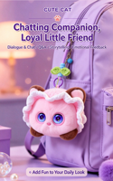 OEM ODM Jouet en peluche chat compagnon IA, mignon, mini pendentif de sac à dos, chat en peluche rembourré avec de grands yeux tactiles pour enfants et collectionneurs