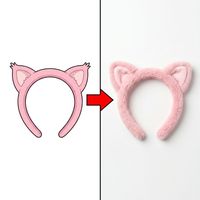 Serre-tête personnalisé en peluche rose avec oreilles de chat, accessoire capillaire en tissu doux et moelleux, fabriqué sur mesure à partir d'un croquis de dessin animé simple fourni par le client