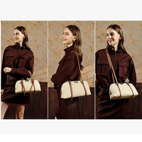 Nouveau Sac à Main en Cuir Pleine Fleur pour Femme, Sac à Bandoulière 3-en-1 en Forme de Coquille, Sac Sous le Bras en Cuir Véritable Beige