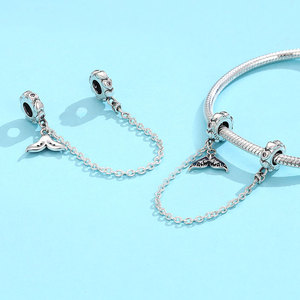 Abalorio Colgante de Plata S925 con Cadena de Seguridad Oceánica, Cola de Ballena de Esmalte Azul y Circonita Cúbica, para Pulsera - Product Image 4