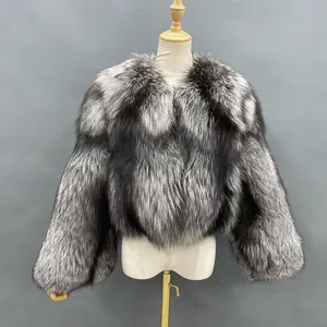 冬のファッションハイエンド高級リアルファーコートシックシルバーフォックスファーボンバージャケット