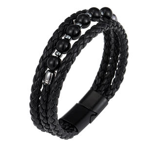 Fashion High Quality Multi-layer <b>Leather</b> Rope Stainless Steel Buckle <b>Bracelet</b> Stone Beaded <b>Bracelet</b> for <b>Men</b> and Women - Product Image 6