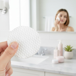 แผ่นเช็ดทำความสะอาดผิวหน้าแบบไม่ถักทอ สีขาวลายจุด คุณภาพสูง ผลิตจากวัสดุวิสโคส แผ่นโทนเนอร์แบบแห้ง เนื้อนุ่ม เย็นสบาย ช่วยบำรุงผิวให้ชุ่มชื้นและสะอาด - Product Image 1
