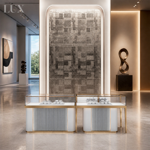 Vitrine à bijoux en verre de luxe avec acier inoxydable et bois, logo personnalisé, serrure OEM/ODM, design moderne - Product Image 3