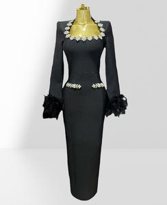 Vestido de lentejuelas de lujo con mangas de plumas y corsé ajustado para fiestas de moda europea, vestido bandage para mujer - Product Image 5