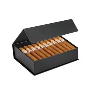 Boîte d'emballage en papier de carton rigide à couvercle rabattable magnétique de luxe estampage à chaud personnalisé feuille d'or boîtes cadeau cave à cigares noires