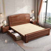 Lit en bois massif avec sommier à lattes et rangement, couleur noyer, mobilier de chambre durable, design moderne