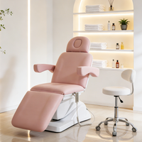 Muebles Modernos para Salón de Belleza, Camilla de Extensión de Pestañas Rosa, Lujosa Camilla de Masaje Facial Eléctrica de 3 Motores con Taburete