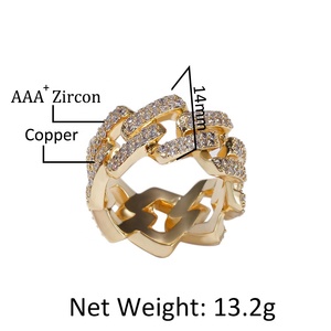 TOP Designer Luxury Charm Hip Hop Brass Layered Full Rhinestone Lab Created Premium Zircon Rhodium/Gold Plated <strong>Stretch</strong> <strong>Rings</strong> Men - Product Image 2
