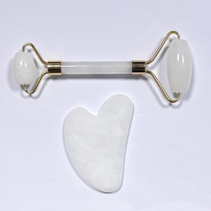 Relieve Fatigue <b>Jade</b> Beauty Massager Natural <b>Jade</b> <b>Roller</b> Gua Sha White <b>Jade</b> Gua Sha Set - Product Image 3