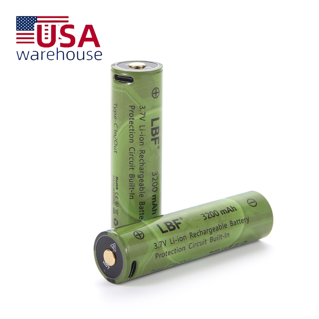 3.7V 3200mAh Button Top Type-C Input Output 18650 Protected Li-ion Rechargeable Battery Help keeppower for Flashlight Headlamp