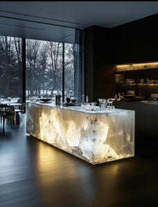Popolare isola di cristallo di onice rosa con piano in marmo retroilluminato da tavolo in pietra traslucida in marmo bianco bagno Vanity Top Design - Product Image 2