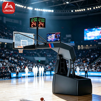 Panier de basket pliable mécanique sans système hydraulique avec chronomètre de 24 secondes, panneau arrière en verre trempé HD LED pour stade intérieur