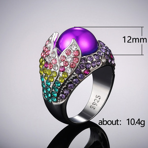 Anello Vintage a Petalo Esagerato da Donna, Gioiello da Dito in Lega con Strass Completi, Regalo Trendy e di Carattere - Product Image 4