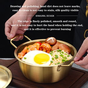 Korean Double Handle Gold Silver Instant Stainless Steel Instant Noodle <strong>Small</strong> Boiling Soup <strong>Pot</strong> for Induction <strong>Cooker</strong> Cooking - Product Image 5