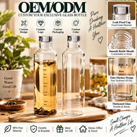 Bouteille d'eau en verre portable et réutilisable de 500 ml et 1000 ml, transparente, écologique, avec logo personnalisé, marqueur de temps et bouchon mousqueton