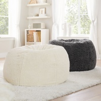 Fauteuil pouf Sherpa ivoire, design chinois, mobilier de maison avec revêtement en tissu pour rangement, 100x120cm, rembourrage en mousse EPS
